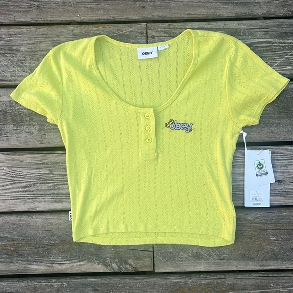 NWT OBEY Alina Pointelle Top, Size L Color Lime Urban Outfitters - Picture 8 of 16